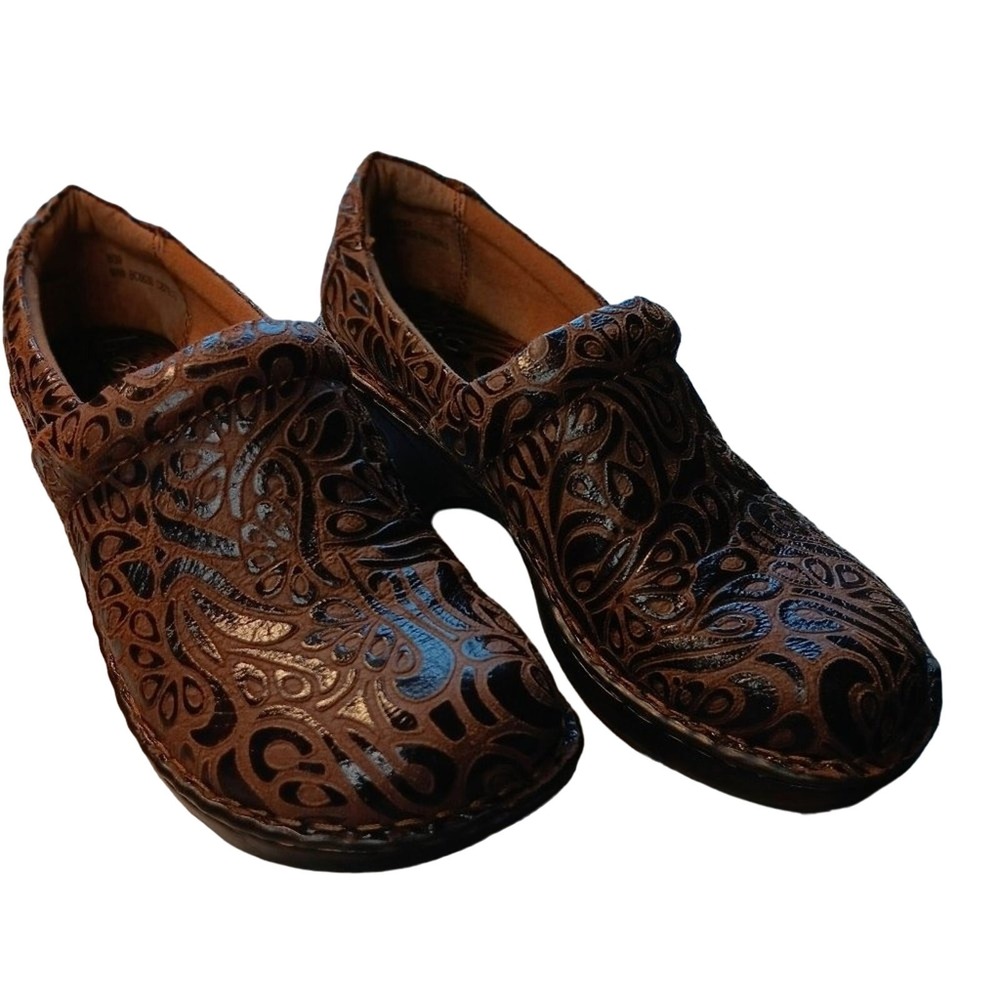 Born Concepts Peggy Clog Women's Size 8 Tooled Brown Leather Boho